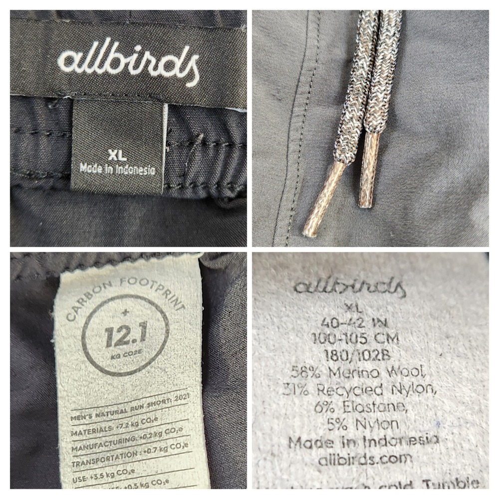 Allbirds Mens Natural Run Shorts XL Black Merino Wool Recycled Nylon Athletic - Picture 6 of 7